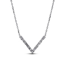 Load image into Gallery viewer, 18k Genuine Diamond Chevron &quot;V&quot; Shaped Necklace w/ High Quality Baguette and Round Diamonds w/ Adjustable Drawstring Chain
