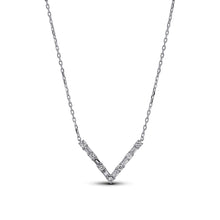 Load image into Gallery viewer, 18k Genuine Diamond Chevron &quot;V&quot; Shaped Necklace w/ High Quality Baguette and Round Diamonds w/ Adjustable Drawstring Chain
