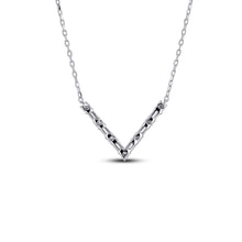 Load image into Gallery viewer, 18k Genuine Diamond Chevron &quot;V&quot; Shaped Necklace w/ High Quality Baguette and Round Diamonds w/ Adjustable Drawstring Chain
