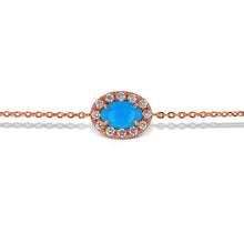 Load image into Gallery viewer, 18k Gold and Genuine Diamond and Turquoise Oval Chain Bracelet w/ High Quality Stones in White, Yellow or Rose Gold w/ Adjustable Drawstring
