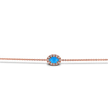 Load image into Gallery viewer, 18k Gold and Genuine Diamond and Turquoise Oval Chain Bracelet w/ High Quality Stones in White, Yellow or Rose Gold w/ Adjustable Drawstring
