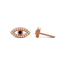 Load image into Gallery viewer, Single (Half Pair) 14k Solid Gold Natural Diamond and Sapphire Evil Eye Stud Earrings w/ High Quality Stones in White, Yellow or Rose Gold
