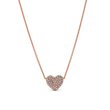 Load image into Gallery viewer, 14k Gold Genuine Diamond Flat Pave Dainty Classic Minimalist Layering Heart Pendant Necklace for Women or Girls White Yellow or Rose Gold
