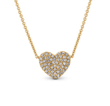 Load image into Gallery viewer, 14k Gold Genuine Diamond Flat Pave Dainty Classic Minimalist Layering Heart Pendant Necklace for Women or Girls White Yellow or Rose Gold
