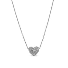 Load image into Gallery viewer, 14k Gold Genuine Diamond Flat Pave Dainty Classic Minimalist Layering Heart Pendant Necklace for Women or Girls White Yellow or Rose Gold

