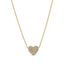 Load image into Gallery viewer, 14k Gold Genuine Diamond Flat Pave Dainty Classic Minimalist Layering Heart Pendant Necklace for Women or Girls White Yellow or Rose Gold
