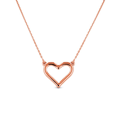 14k Solid Gold Plain Open Heart Necklace Pendant with Adjustable Length Chain in White Yellow or Rose Gold for Women or Girls