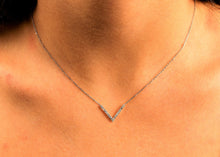 Load image into Gallery viewer, 18k Genuine Diamond Chevron &quot;V&quot; Shaped Necklace w/ High Quality Baguette and Round Diamonds w/ Adjustable Drawstring Chain

