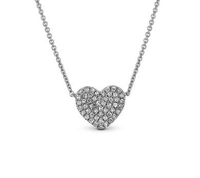 14k Gold Genuine Diamond Flat Pave Dainty Classic Minimalist Layering Heart Pendant Necklace for Women or Girls White Yellow or Rose Gold