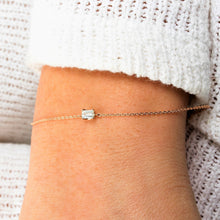 Load image into Gallery viewer, 18k Gold Genuine Emerald Cut Baguette Diamond Chain Layering Minimalist Bracelet w/ Adjustable Drawstring Chain for Women White Yellow Rose
