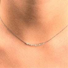 Load image into Gallery viewer, 18k Solid Gold Genuine Natural Diamond Curved Bar Crescent Necklace For Women Adjustable Drawstring Chain
