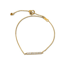 Load image into Gallery viewer, 18k Gold Genuine Diamond Line Bar Minimalist Dainty Thin Chain Bracelet w/ Adjustable Length Drawstring Chain for Women White Yellow Rose

