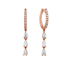 Load image into Gallery viewer, 14k Solid Gold Genuine Diamond Pear Teardrop Huggy Hoop Dangle Minimalist Dainty Earrings White Yellow Rose Gold for Women 1.25&quot; Length
