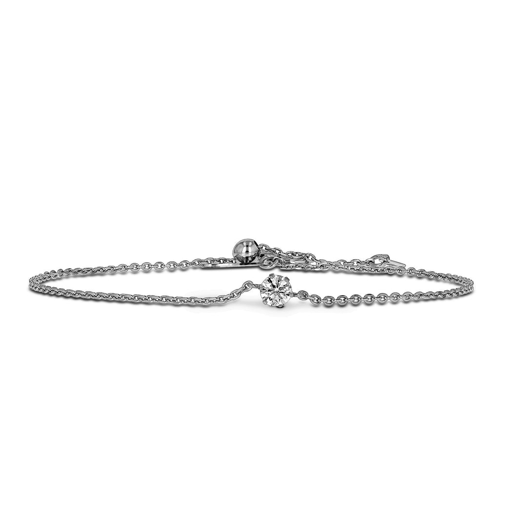 18k Gold + Genuine Diamond Solitaire Stacking Layering Adjustable Dainty Minimalist Chain Bracelet for Women with Drawstring Pull-Chain