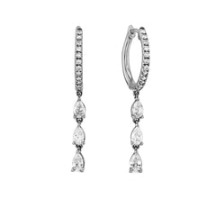 Load image into Gallery viewer, 14k Solid Gold Genuine Diamond Pear Teardrop Huggy Hoop Dangle Minimalist Dainty Earrings White Yellow Rose Gold for Women 1.25&quot; Length
