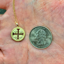 Load image into Gallery viewer, 14k Solid Yellow Gold Genuine Diamond Jerusalem Cross Heavyweight Medallion Disc Pendant Necklace and Adjustable Chain for Women

