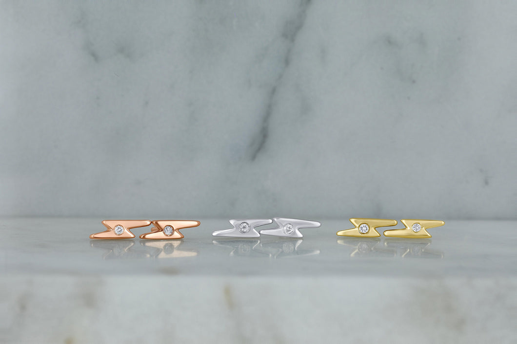 Single Half pair 14k Gold Lightning Bolt Stud and Cartilage Diamond Earrings for Women | Girls in 14k Yellow White and Rose Gold