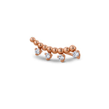 Load image into Gallery viewer, Single (Half Pair) 14k Gold Genuine Diamond Curved Crescent Beaded Bar Ear Climber Crawler Earrings High Quality 2/3&quot;
