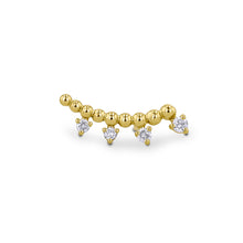 Load image into Gallery viewer, Single (Half Pair) 14k Gold Genuine Diamond Curved Crescent Beaded Bar Ear Climber Crawler Earrings High Quality 2/3&quot;
