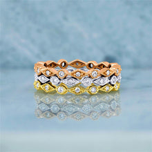 Load image into Gallery viewer, 14k Solid Gold Genuine Natural Diamond Art Deco Eternity Minimalist Stack Ring Wedding Band White Yellow Rose Gold for Women

