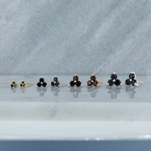 Load image into Gallery viewer, Single (Half Pair) 14k Gold Genuine Black Diamond 3 Stone Trio Triangle Cluster Stud Earrings in White Yellow Rose Gold

