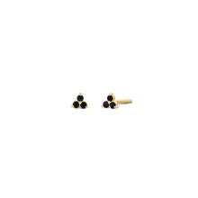 Load image into Gallery viewer, Single (Half Pair) 14k Gold Genuine Black Diamond 3 Stone Trio Triangle Cluster Stud Earrings in White Yellow Rose Gold
