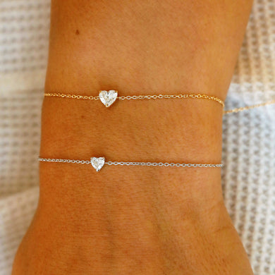 14k Gold Genuine Diamond Heart Solitaire Stacking Layering Adjustable Dainty Minimalist Chain Bracelet for Women with Drawstring