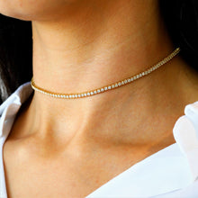 Load image into Gallery viewer, 18k Solid Gold Genuine Diamond Tennis Choker Necklace W/ Adjustable Length Chain for Women White Yellow Rose Gold
