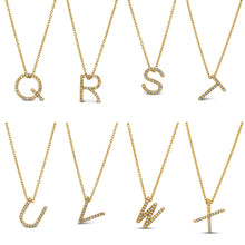 Load image into Gallery viewer, 14k Solid Gold Natural Diamond Initial Pendant W/ Chain | Diamond Letter Necklace | Diamond Alphabet Monogram Jewelry
