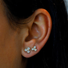 Load image into Gallery viewer, Single (Half Pair) 14k Gold and Genuine Diamond 3 Stone Trio Bezel Set Diamond Stud Earrings w/ High Quality Diamonds for Women
