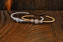 Load image into Gallery viewer, 18k Beaded Diamond Cuff Bangle Genuine Diamond Round and Pear Shape Center for Women in White Yellow Rose Gold
