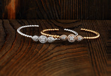 Load image into Gallery viewer, 18k Beaded Diamond Cuff Bangle Genuine Diamond Round and Pear Shape Center for Women in White Yellow Rose Gold
