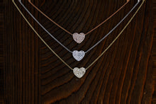 Load image into Gallery viewer, 14k Gold Genuine Diamond Flat Pave Dainty Classic Minimalist Layering Heart Pendant Necklace for Women or Girls White Yellow or Rose Gold
