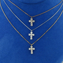 Load image into Gallery viewer, 18k Solid Gold Natural Diamond Small Cross Pendant w/ Adjustable Drawstring Chain | Religious Jewelry | Minimalist Cross For Woman or Child
