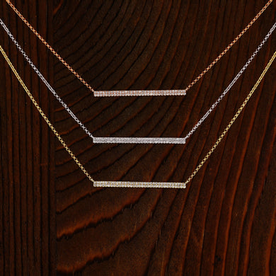14k Solid Gold and Genuine Diamond Micro-Pave Bar Trapeze Necklace for Women with Adjustable Length Chain 16