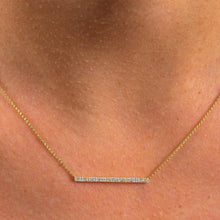 Load image into Gallery viewer, 14k Solid Gold and Genuine Diamond Micro-Pave Bar Trapeze Necklace for Women with Adjustable Length Chain 16&quot;-18&quot;
