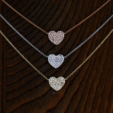 Load image into Gallery viewer, 14k Gold Genuine Diamond Flat Pave Dainty Classic Minimalist Layering Heart Pendant Necklace for Women or Girls White Yellow or Rose Gold

