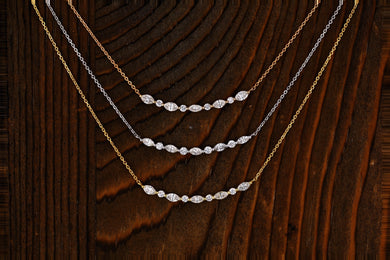 18k Solid Gold Genuine Natural Diamond Curved Bar Crescent Necklace For Women Adjustable Drawstring Chain