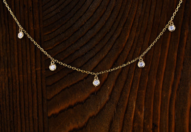 14K Solid Gold Genuine Natural Diamond Bezel Drop Station Diamonds By The Yard Necklace