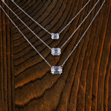 Load image into Gallery viewer, 18k White Gold Very High Quality VVS F Genuine Diamond Solitaire Emerald Cut Dainty Delicate Minimalist Choker Pendant Necklace on Chain
