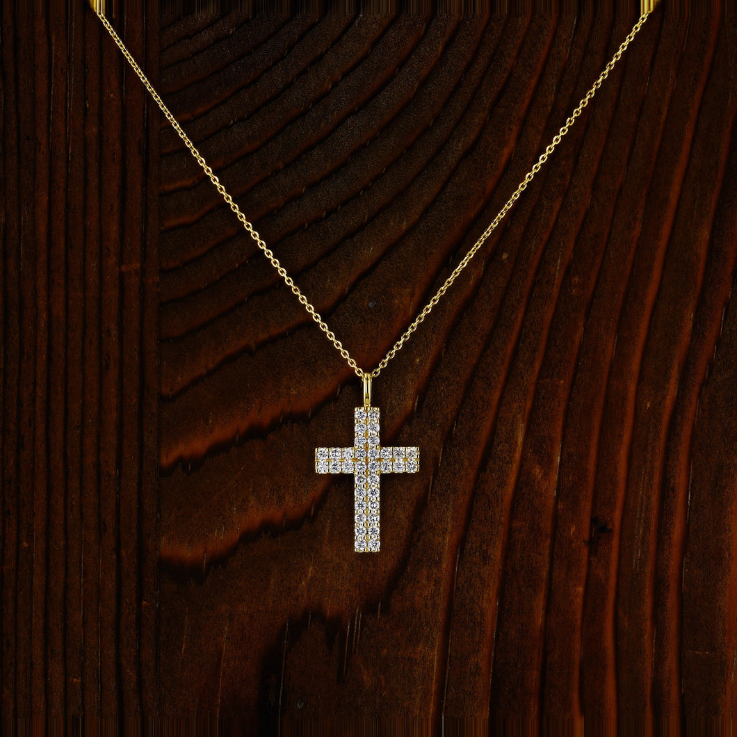 18k Solid Gold and Genuine Natural Diamond Micro Pave Cross Pendant Necklace and Chain for Women