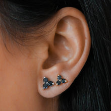 Load image into Gallery viewer, Single (Half Pair) 14k Gold Genuine Black Diamond 3 Stone Trio Triangle Cluster Stud Earrings in White Yellow Rose Gold
