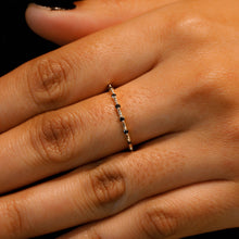 Load image into Gallery viewer, 14k Gold Genuine Diamond Thin Distance Promise Stack Ring Band w/ 9 High Quality Black Diamonds in White Yellow Rose Gold for Women or Girls
