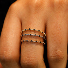 Load image into Gallery viewer, 14k Gold Genuine Diamond Thin Distance Promise Stack Ring Band w/ 9 High Quality Black Diamonds in White Yellow Rose Gold for Women or Girls
