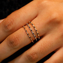 Load image into Gallery viewer, 14k Gold Genuine Diamond Thin Distance Promise Stack Ring Band w/ 9 High Quality Black Diamonds in White Yellow Rose Gold for Women or Girls
