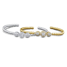 Load image into Gallery viewer, 18k Beaded Diamond Cuff Bangle Genuine Diamond Round and Pear Shape Center for Women in White Yellow Rose Gold
