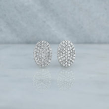 Load image into Gallery viewer, Pair of 14k Gold and Genuine Diamond Micro-Pave Oval Disc Earring Studs with High Quality Diamonds for Women in White, Yellow or Rose Gold
