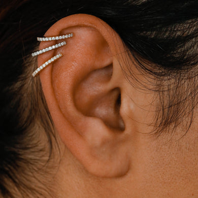 Single (Half Pair) 14k or 18k Gold & Genuine Diamond Hinged Heavyweight Non-Pierced Ear Cuff in White Yellow or Rose Gold for Women or Girls
