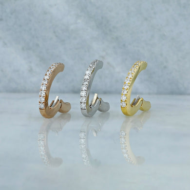 Single (Half Pair) 14k or 18k Gold & Genuine Diamond Hinged Heavyweight Non-Pierced Ear Cuff in White Yellow or Rose Gold for Women or Girls