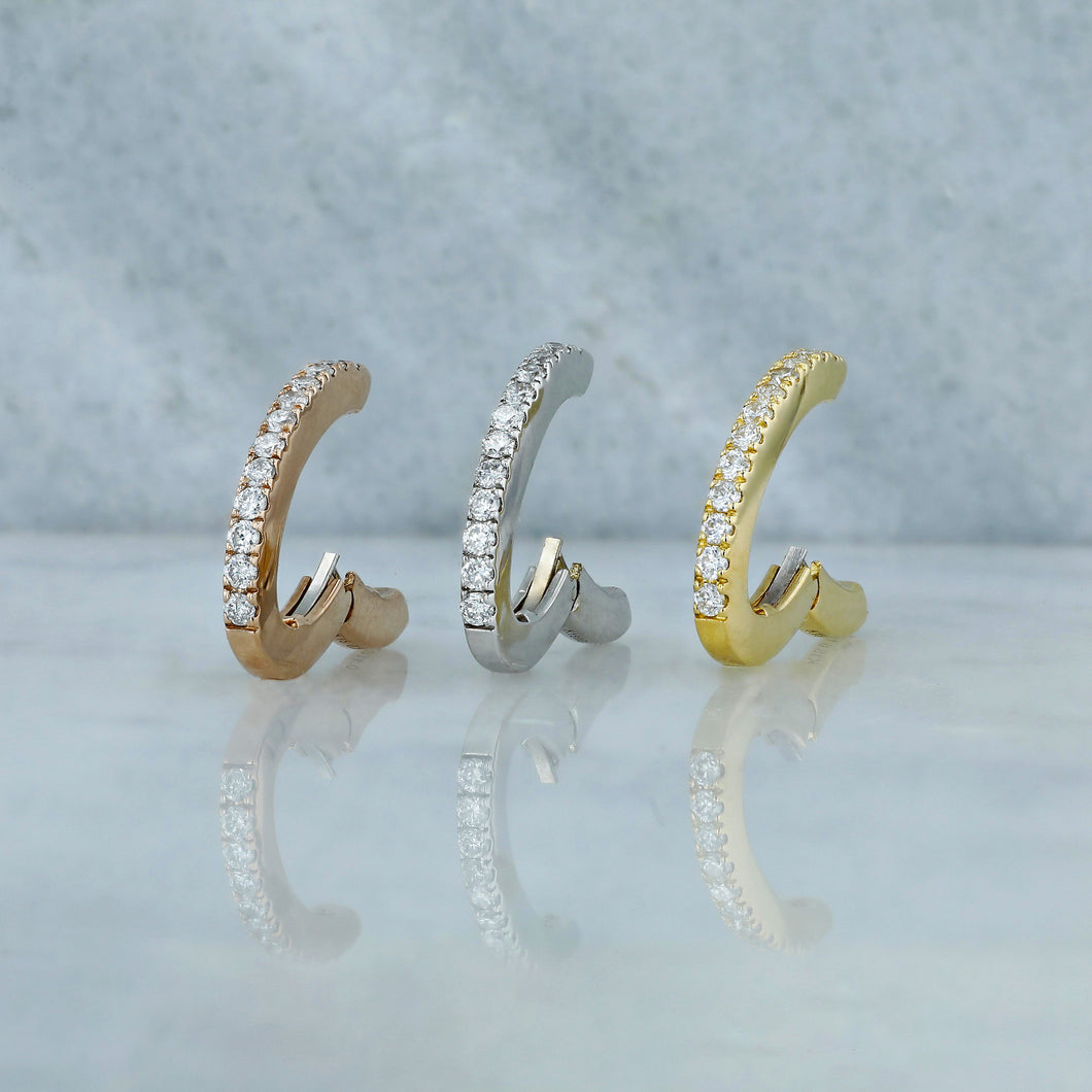 Single (Half Pair) 14k or 18k Gold & Genuine Diamond Hinged Heavyweight Non-Pierced Ear Cuff in White Yellow or Rose Gold for Women or Girls